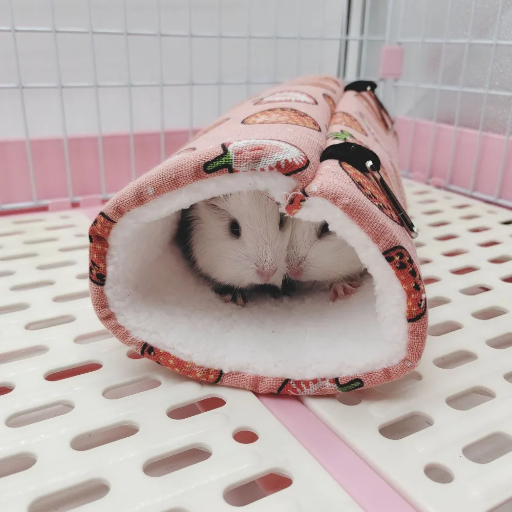 Hamster Tunnel Hammock for Small Animals Cute Cartoon Printing Hanging Cage Swing Sleeping Bed Nest House Squirrel Rat Toy