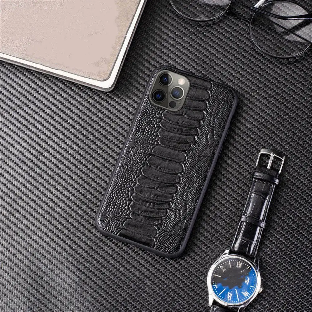 

Genuine Cowhide Leather Case for iPhone 14 15 16 Pro Max Ostrich Feet Back Cover