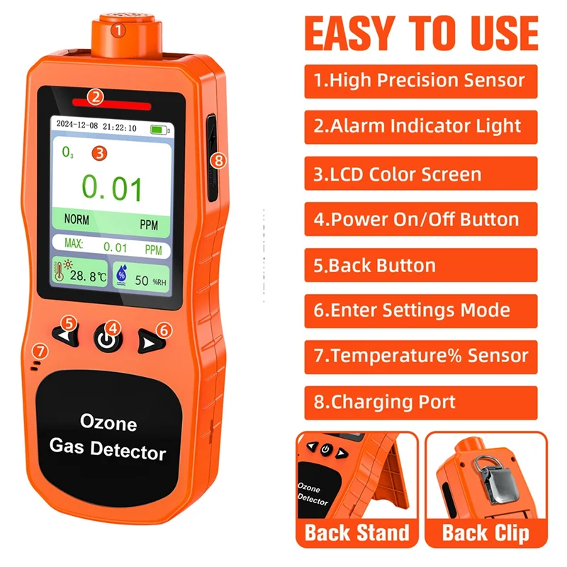 

B84B-Portable Ozone Detector Temp & Humidity Tester Ozone Gas Detector Ozone Meter With Alarm,Temp & Humidity Tester US Plug