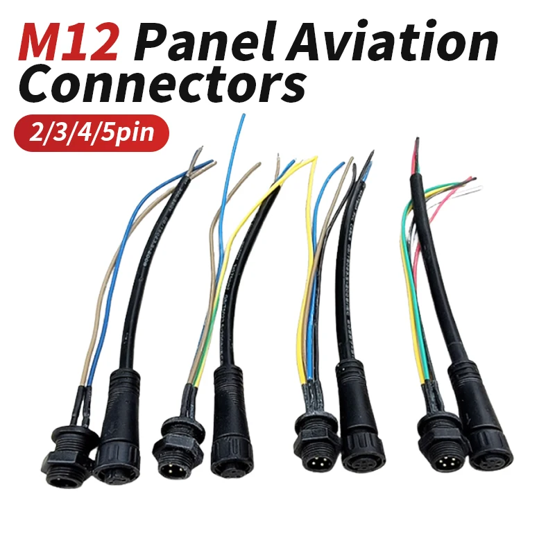 IP68 M12 Panel Aviation Connectors 2/3/4/5pin Industrial Waterproof Plug Socket 0.5/0.75/1.0 Square Male Female Quick Docking