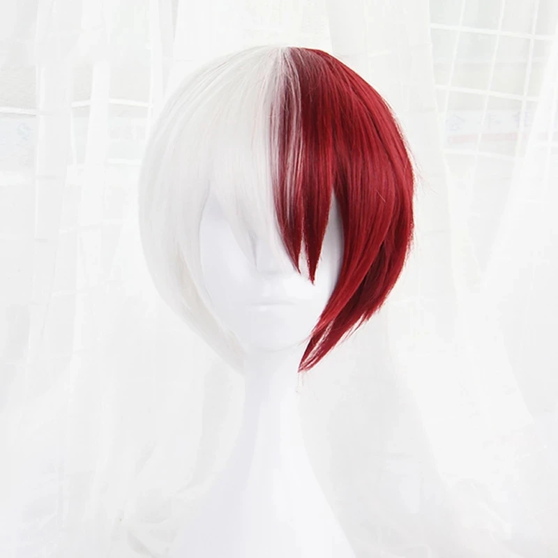High Quality Boku no Hiro Akademia Shoto Todoroki Shouto Cosplay Wig Silver White Red Anime Wigs + Keychain + Wig Cap