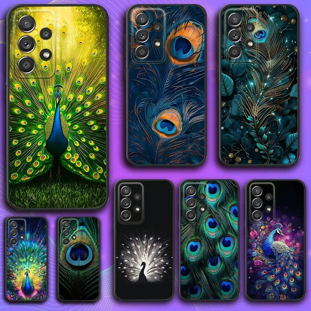 

P-Peacock Feather Phone Case For Samsung S 25,24,23,22,30,21,10,9,Ultra,Plus,Lite,FE,4,5 G Soft Black Case