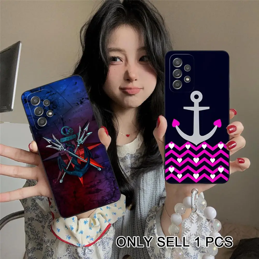Capa de Celular Pretty Navy Ancora para Samsung Galaxy A26 25 24 23 22 21 17 16 15 14 13 12 11 5G, Capa de TPU Macia e à Prova de Choque