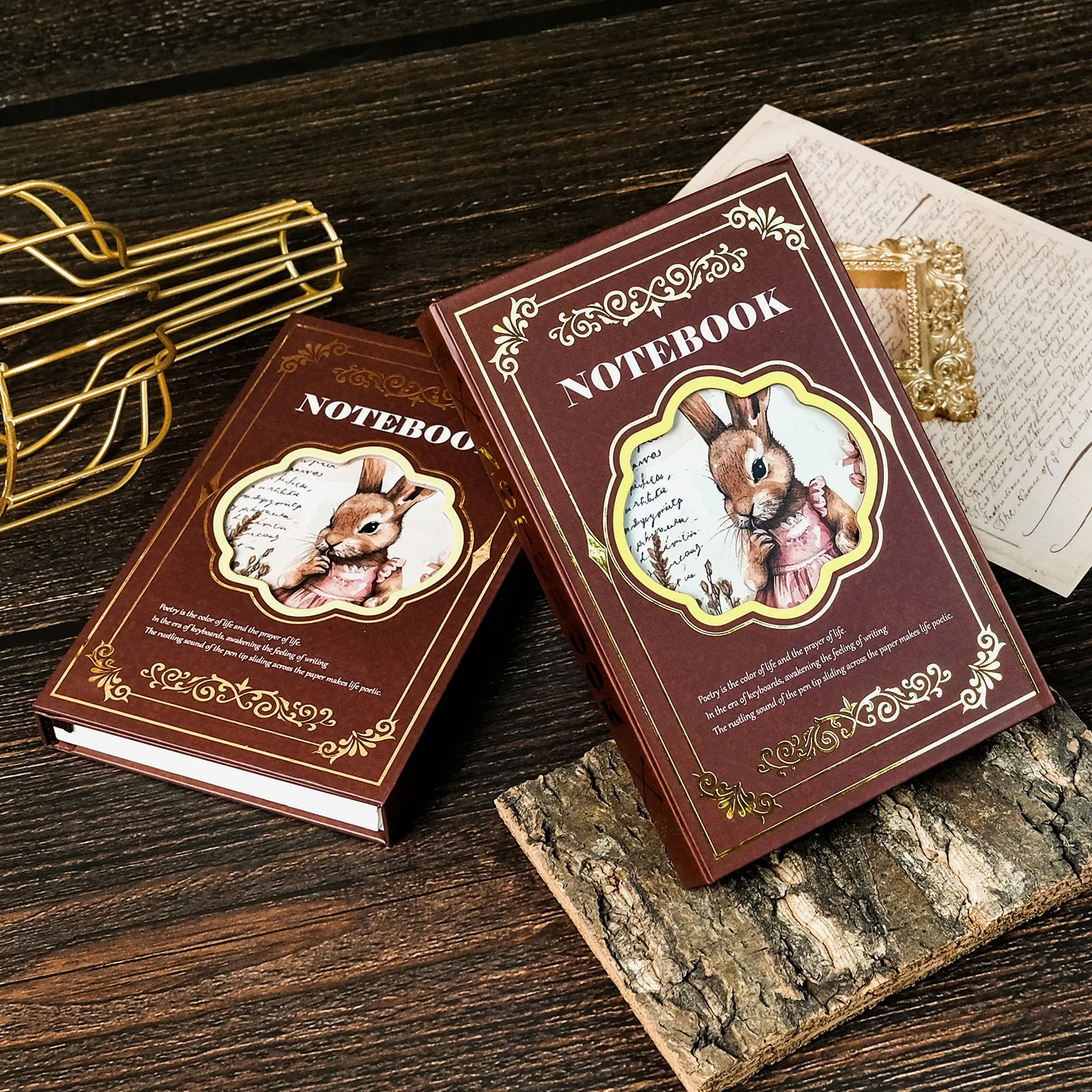 New hot selling retro rabbit notebook with heavy-duty hot stamping process and dark red cover, hot selling notebook