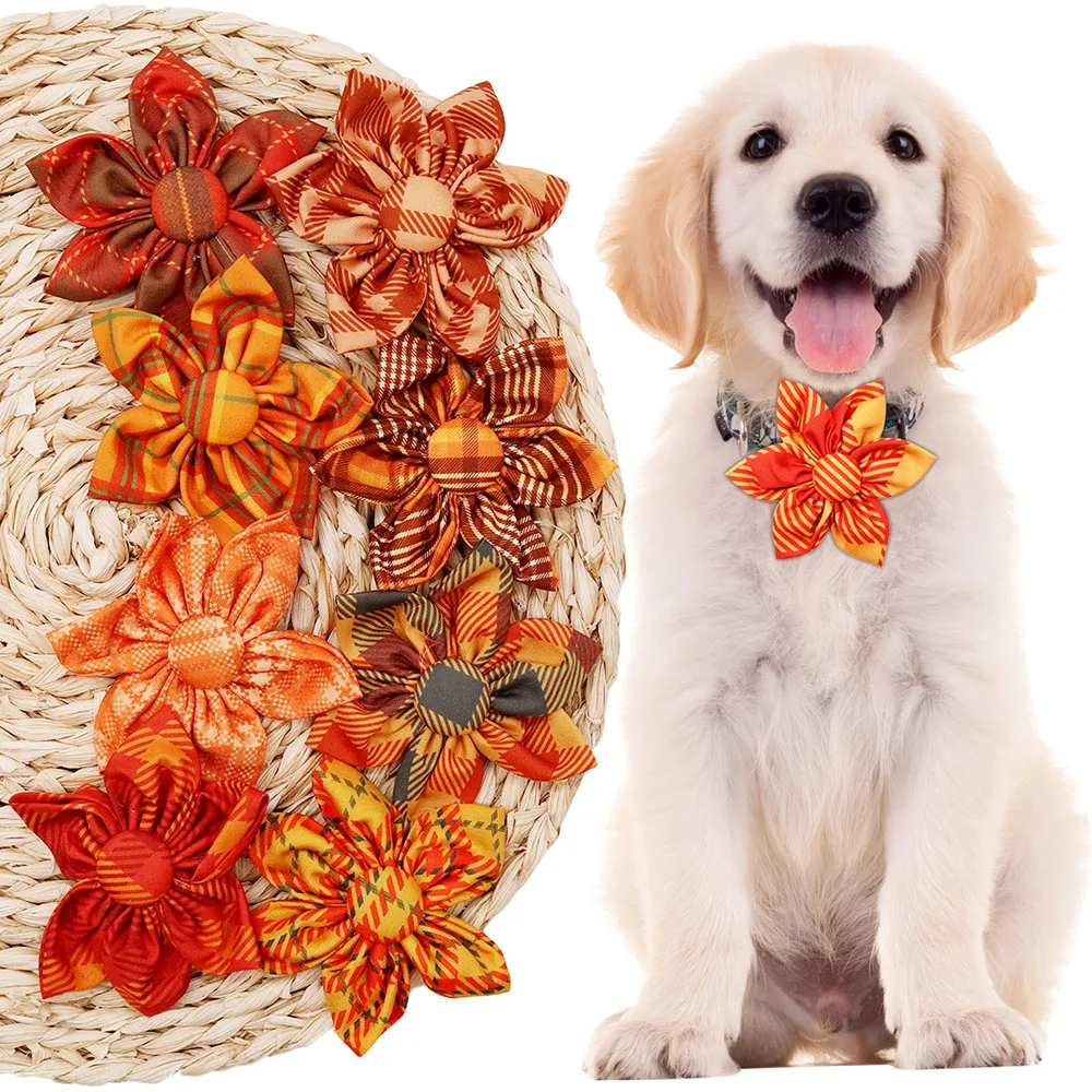 

20/40PCS Thanksgiving Pet Supplies Dog Bowties With Elastic Bands Flower Pet Collars For Dogs Bow Ties Pet Grooming Accessories