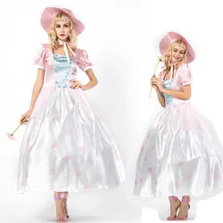 Adult Cosplay Bo Peep Costume for Women Halloween Carnival Party Performance Princess Fancy Pink Clothes Dress Costume with Hat