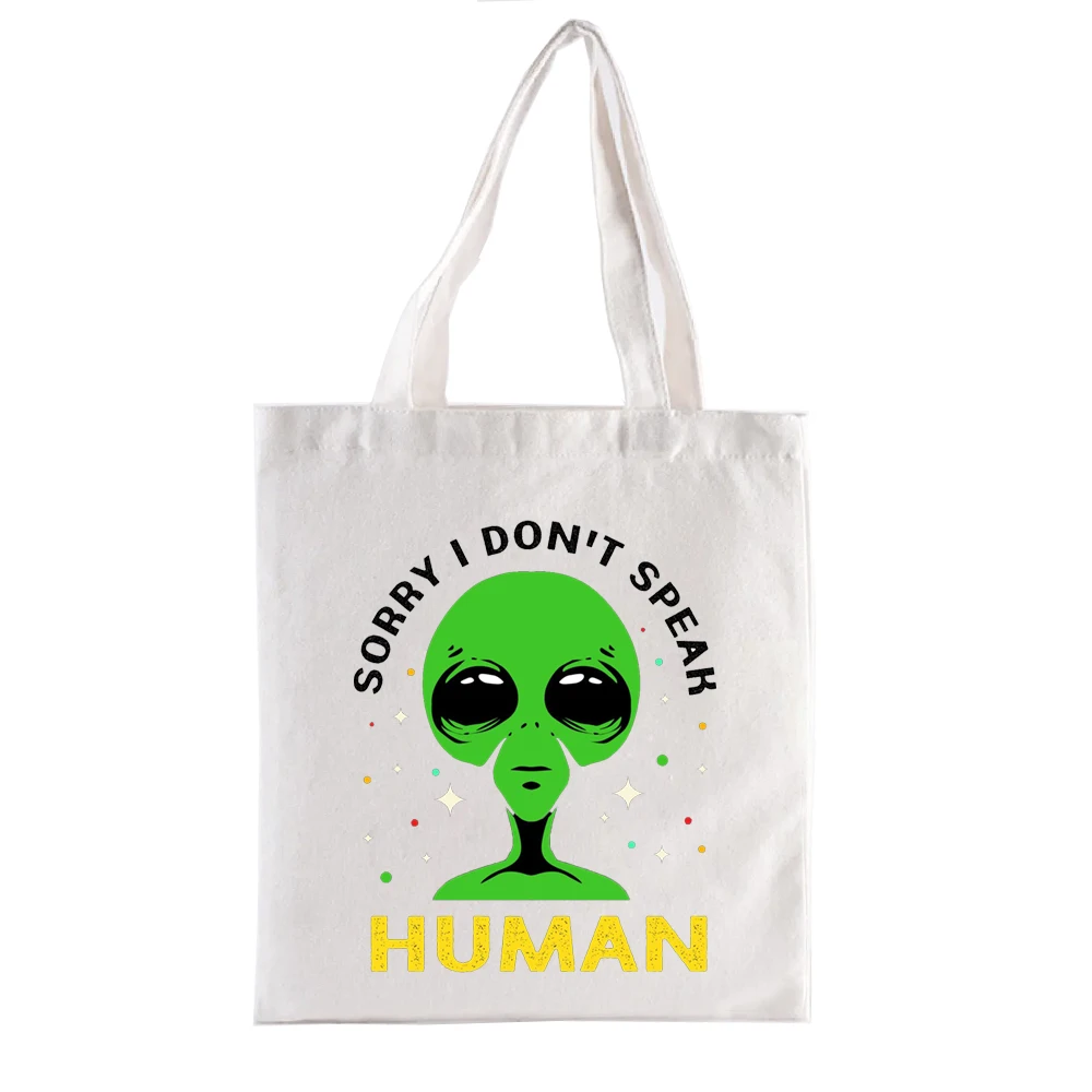 Funny Alien Graphic Tote Bag Extraterrestrial Print Shoppong Bags Fashion Women's Handbags Shopper Totebag Casual Totes Shopping