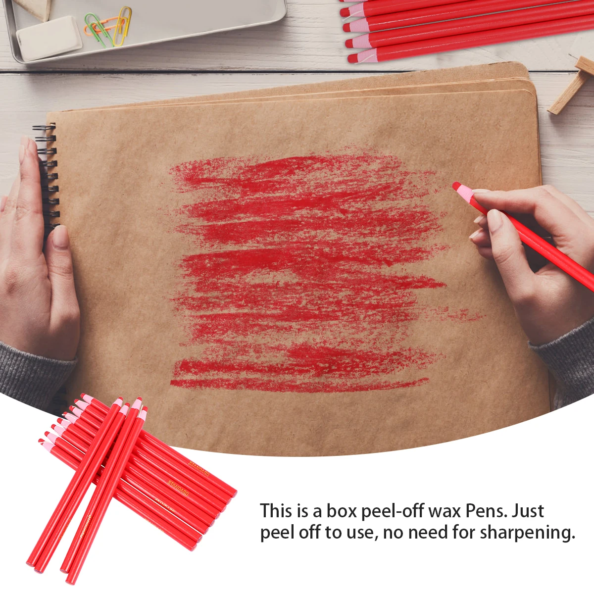 

1 Box Peel-Off Grease Pencil Red No Sharpening Multi-Use Marker for Sewing Clothing Paper Wood Glass Metal