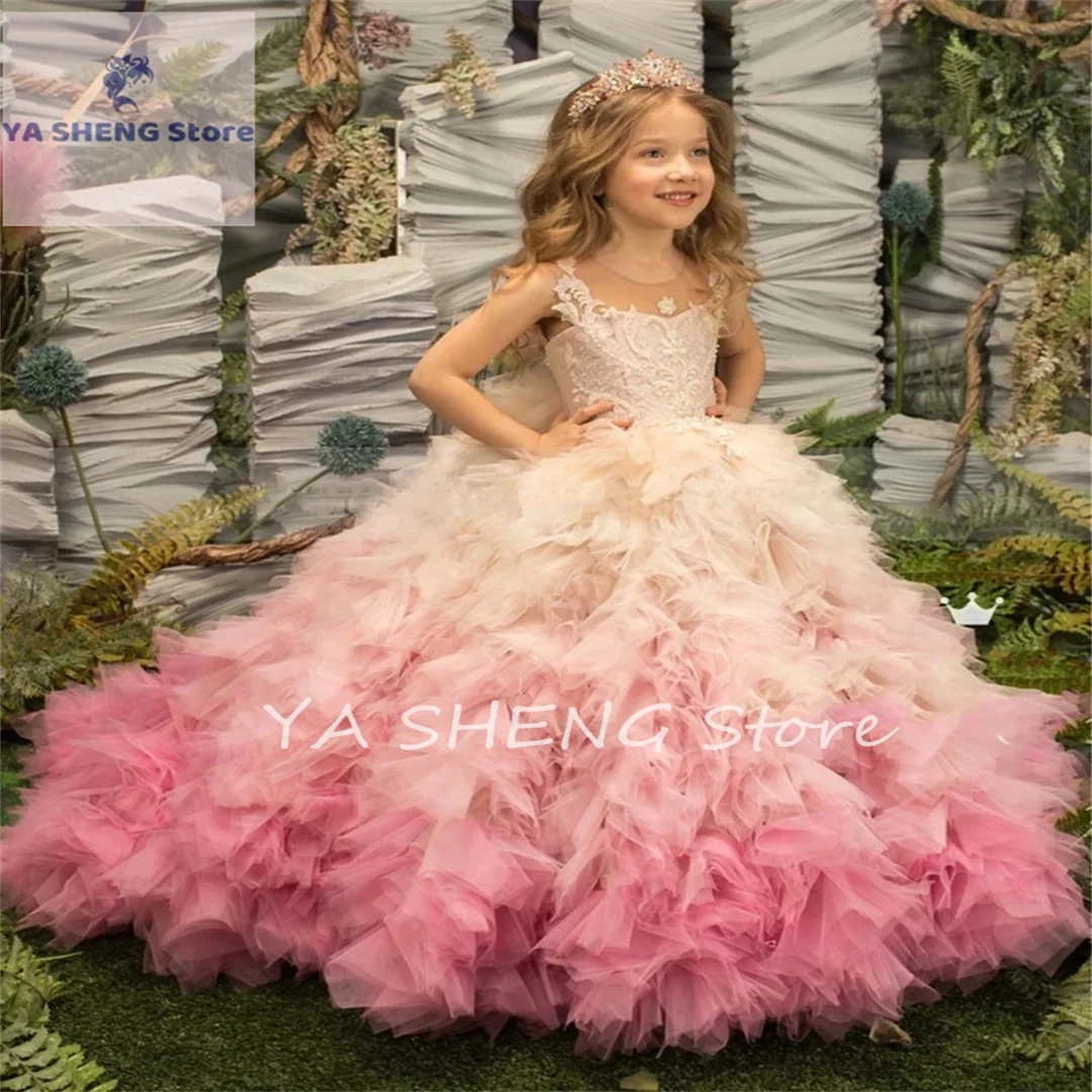 ชุดเดรสลูกไม้เจ้าหญิงเด็กผู้หญิงฟูฟ่องชุดเดรสวันเกิดสาวน่ารักแขนชุดเดรสเด็กผู้หญิงชุดเดรสปาร์ตี้งานแต่งงาน