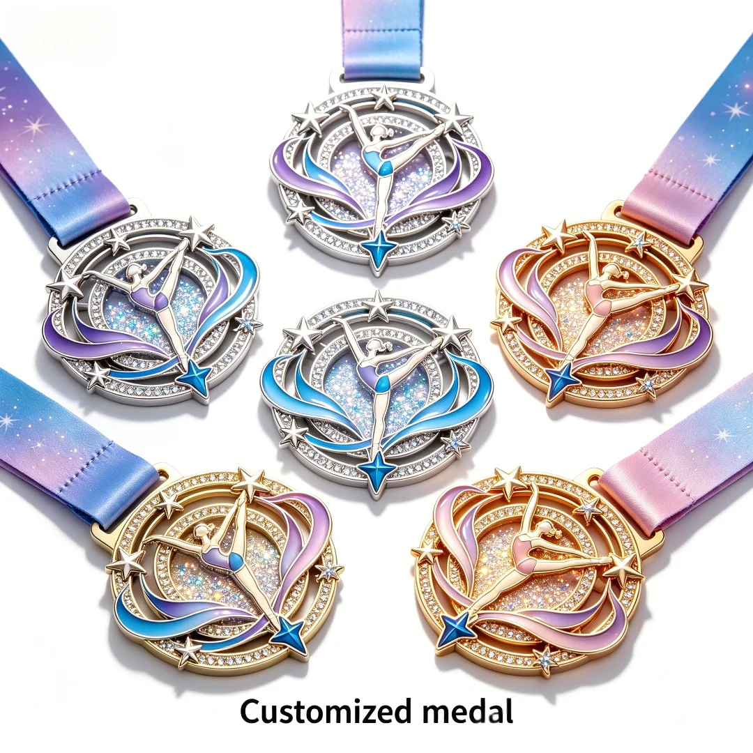 Custom Gymnastics Spinning Medal Hollow Rhinestone Sport Award Medal Customized Medal for Gym Competition Finisher Souvenir Gift