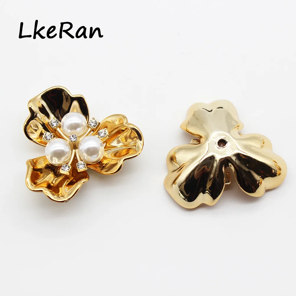 Shiny 5Pc 35x39mm Shell Pearl Flower Buttons Alloy Rhinestone Jewelry Accessories Bride Bouquet Flower die Bag Hair Materia