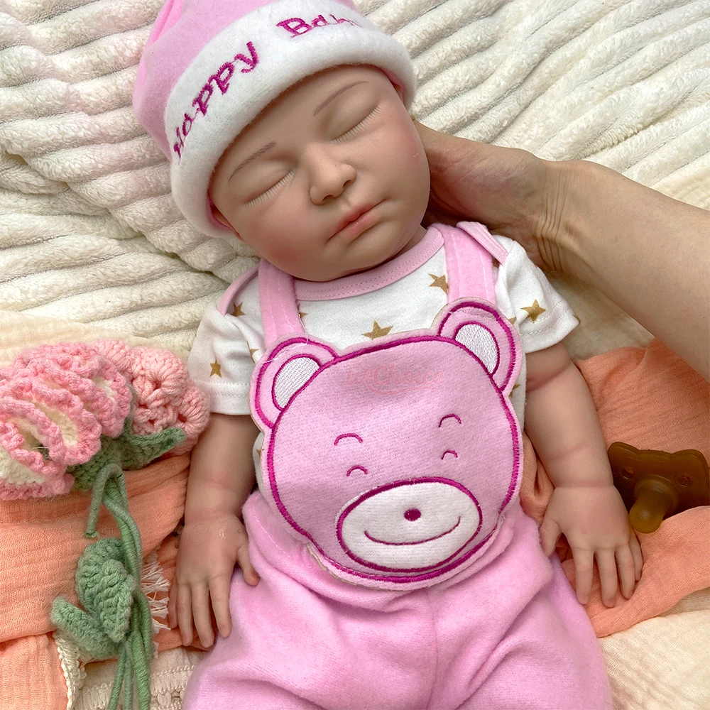 22Inch Full Silicone Reborn Baby Doll Sleeping  Lifelike Handmade Painted Rebirth Girl Kits Washable Reablistic Doll Xmas Gift