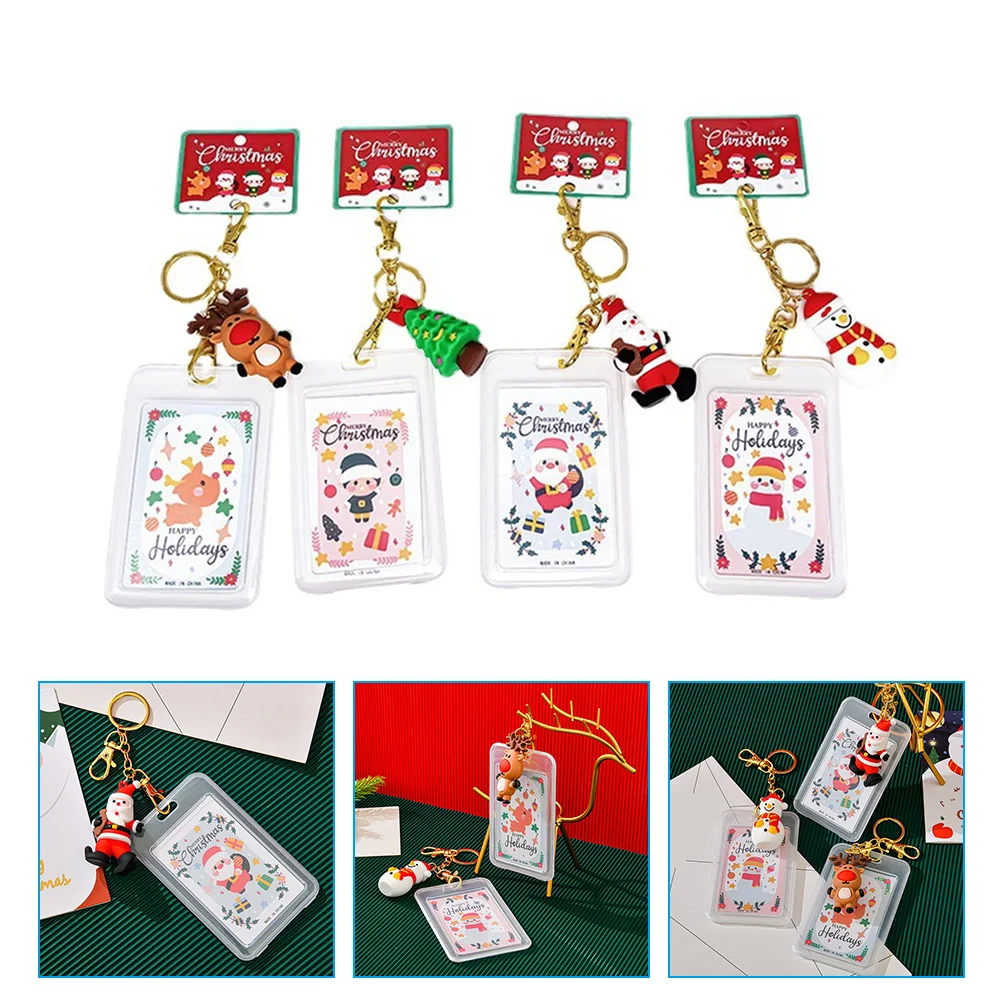 Christmas Card Set Id Holder Name Badge Work Students Protector Transparent Rag Sleeve Bus Xmas Credit Tag Cover for Key Fob