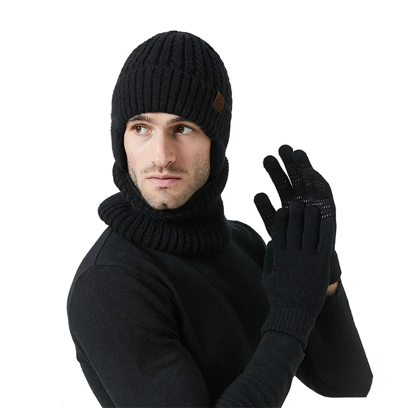 Ensemble bonnet et écharpe en tricot pour hommes et femmes, cache-cou, gants à écran tactile, bonnet tête de mort doublé Smile, hiver, 3 pièces