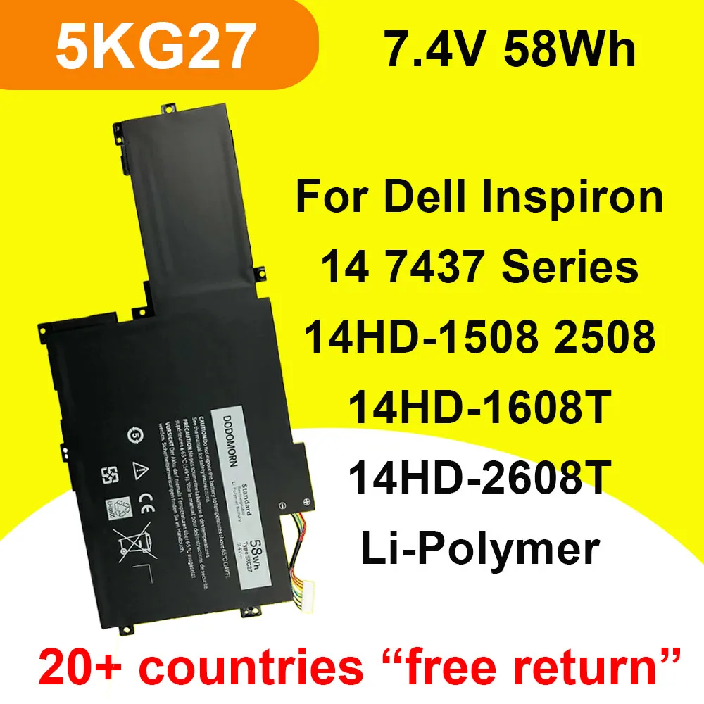 

For Dell Inspiron 14 7000 743714HD-1508 2508 1608T 2608T 1808T Series 5KG27 Laptop Battery 7.4V 58Wh Li-polymer Replacement