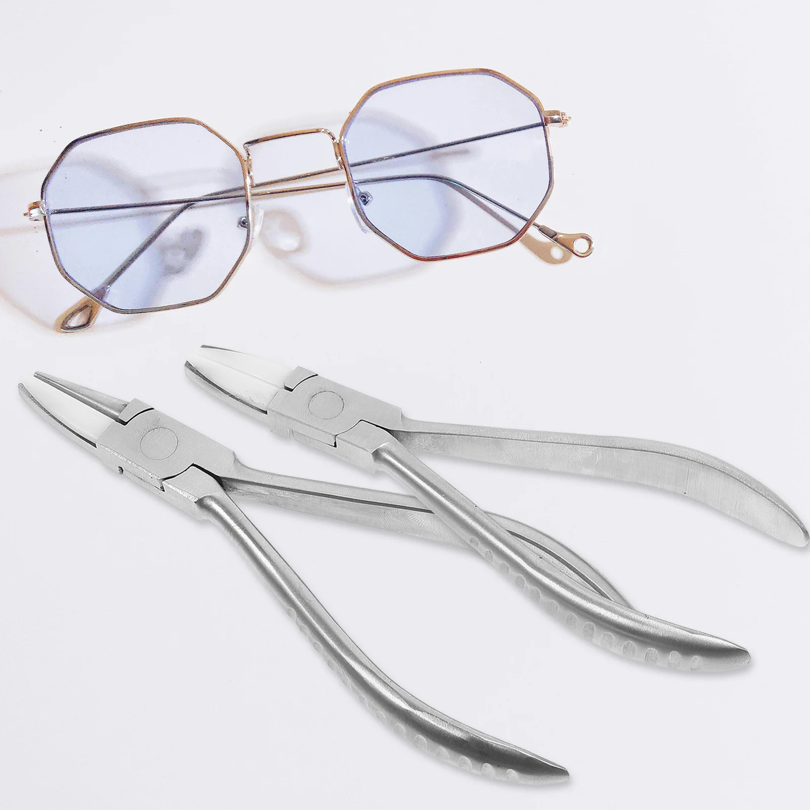 

2 Pcs Eyeglass Repairing Tool 6 Square Half Round Nose Pad Plier Stainless Steel Glasses Accessories Adjustment Tools