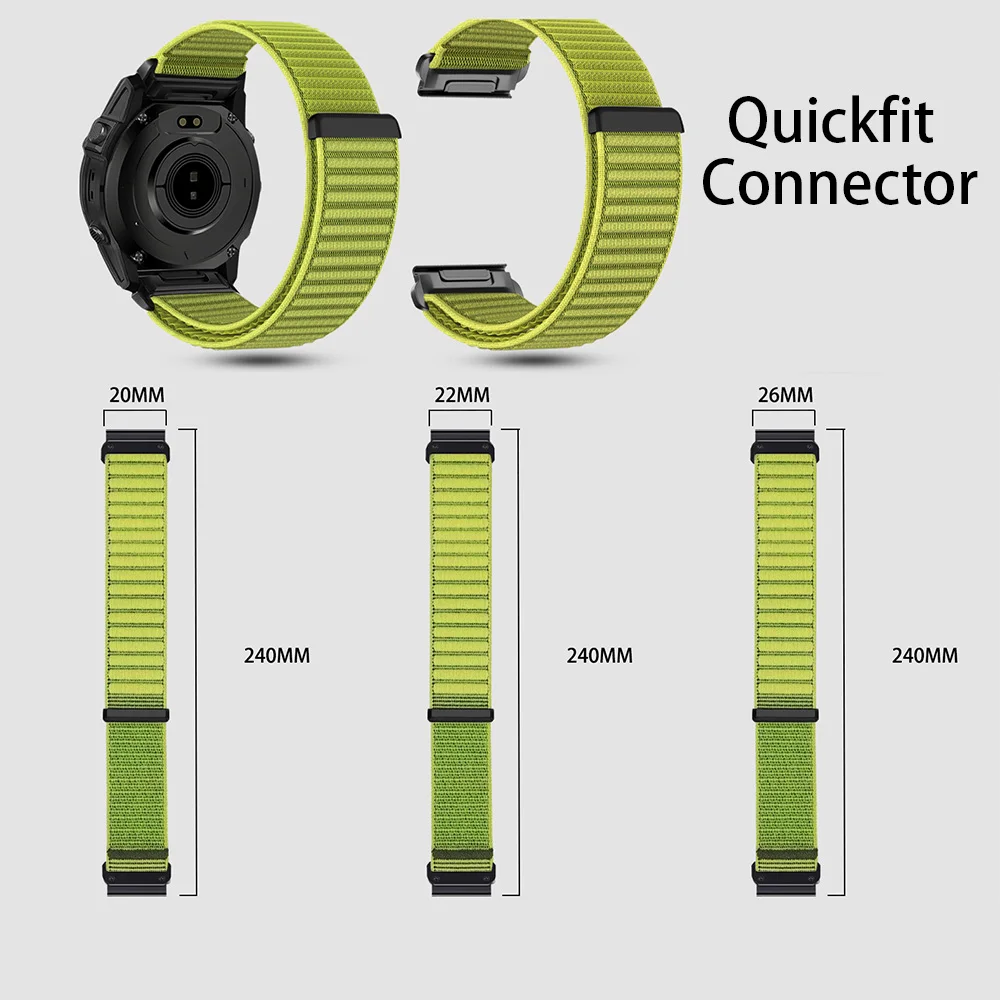 Quickfit Hook-and-Loop Fasten Watch Strap for Garmin Sport Watch Fenix Tactix Quatix Series 20mm 22mm 26mm Nylon Watchband