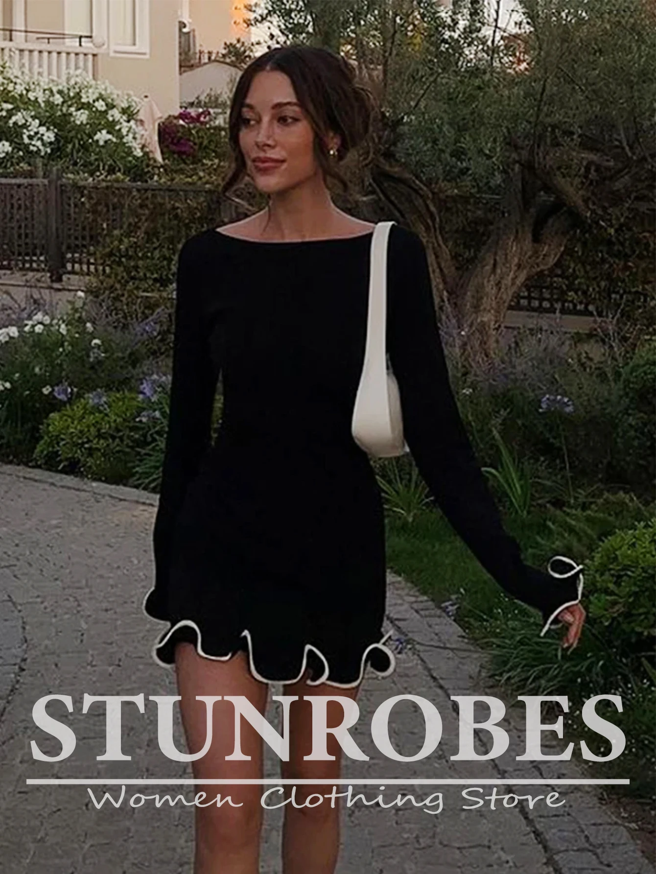

Ruffle Hem Maxi Dress Slim Sweater Dress Elegant Female Party Wave Dresses Clothes Long Sleeve Knitted Fashion Casual Dress