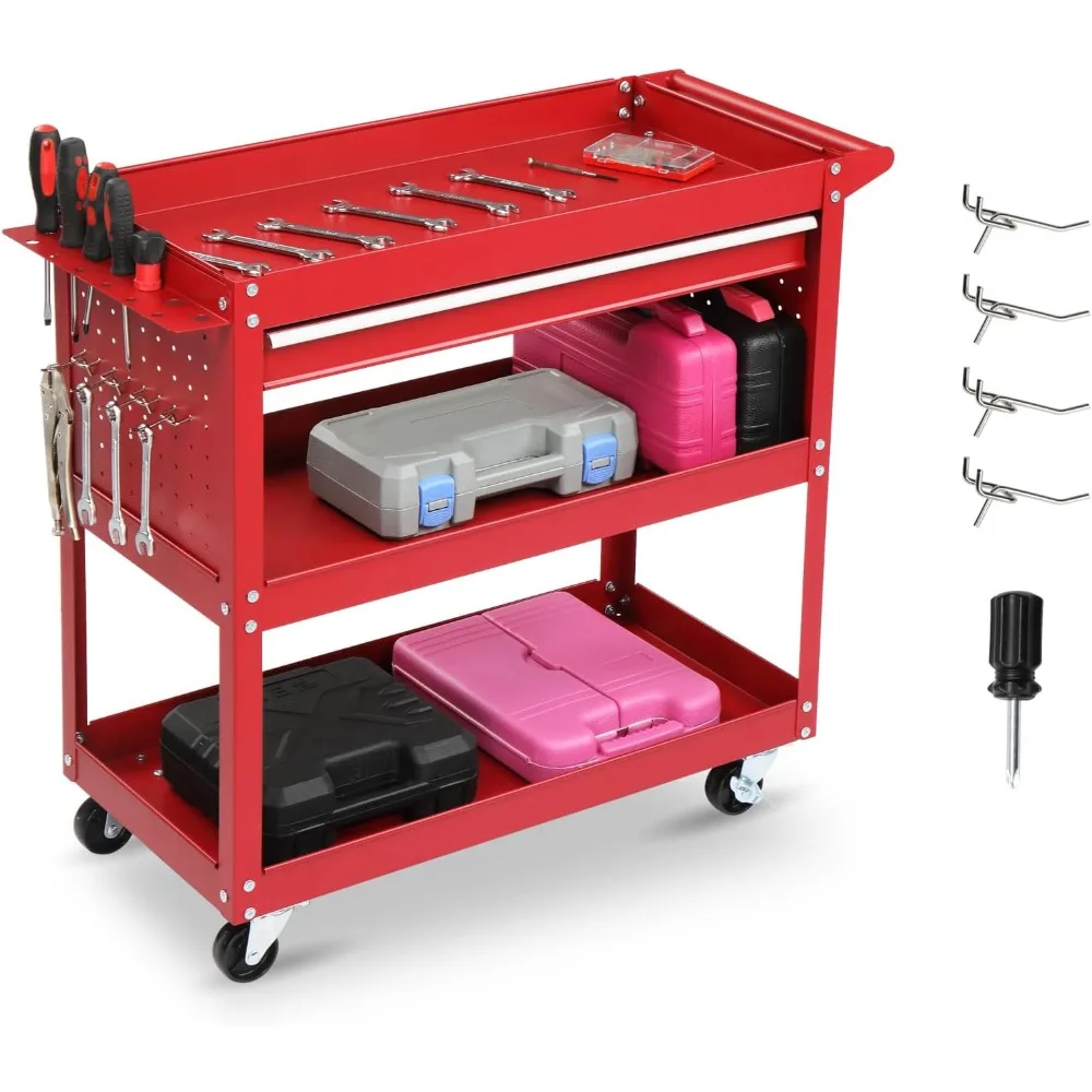 عربة أدوات دوارة من 3 طبقات مع أدراج، عربة أدوات شديدة التحمل على عجلات، صندوق أدوات دوارة للمرآب والمستودعات والمصنع