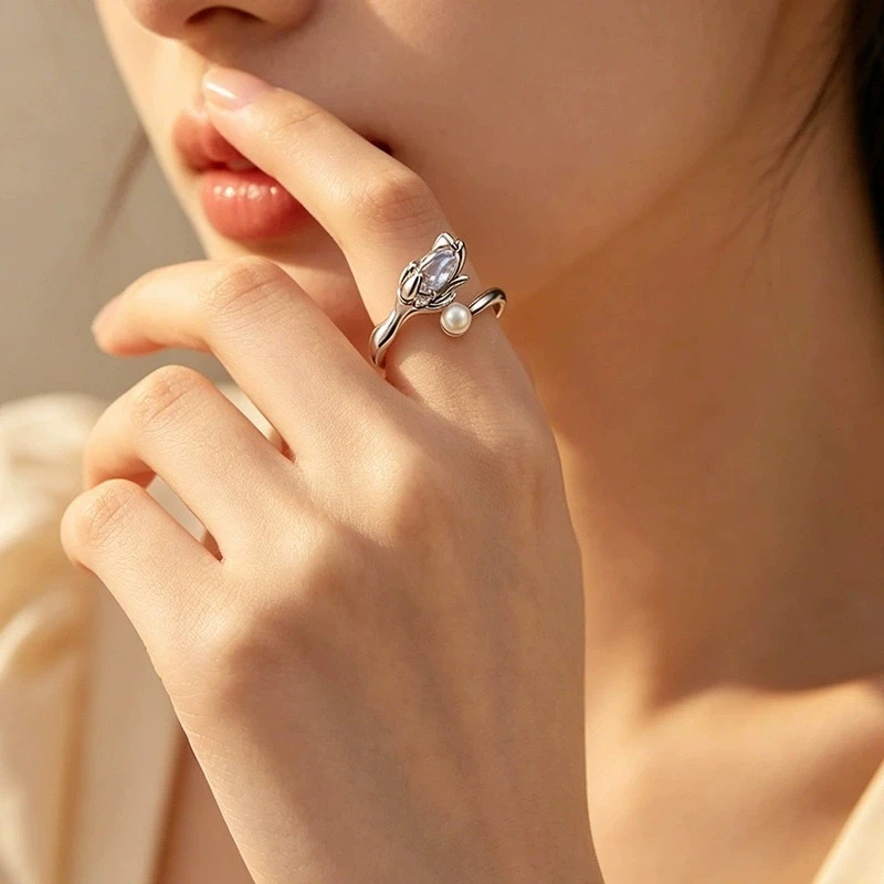 XIYANIKE Sweet Zircon Pearl Adjustable Open Finger Rings For Women Girl Fashion New Jewelry Gift Party Wedding кольцо