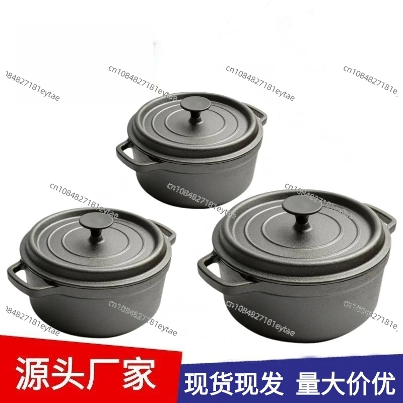 Cast Iron Saucepan Old-fashioned Traditional Pig Iron Pot Binaural Pot with Lid Uncoated Fryer