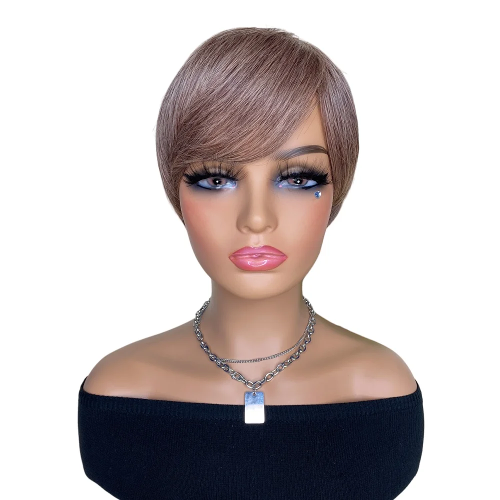 

Synthetic Brown Wig with Mixed Blonde Bangs Short Brown Wigs for Black/ White Women Natural Short Haircuts