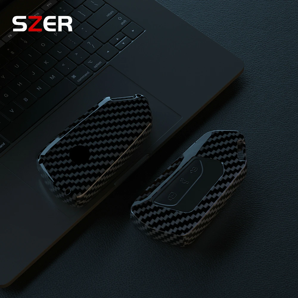 حافظة مفاتيح السيارة من الكربون ABS لسيارة فولكس فاجن فولكس فاجن جولف 8 MK8 ID.3 ID.4 كوبرا سكودا اوكتافيا A8 سيات ليون MK4 2020 2021 فورمينتور تاراكو #3