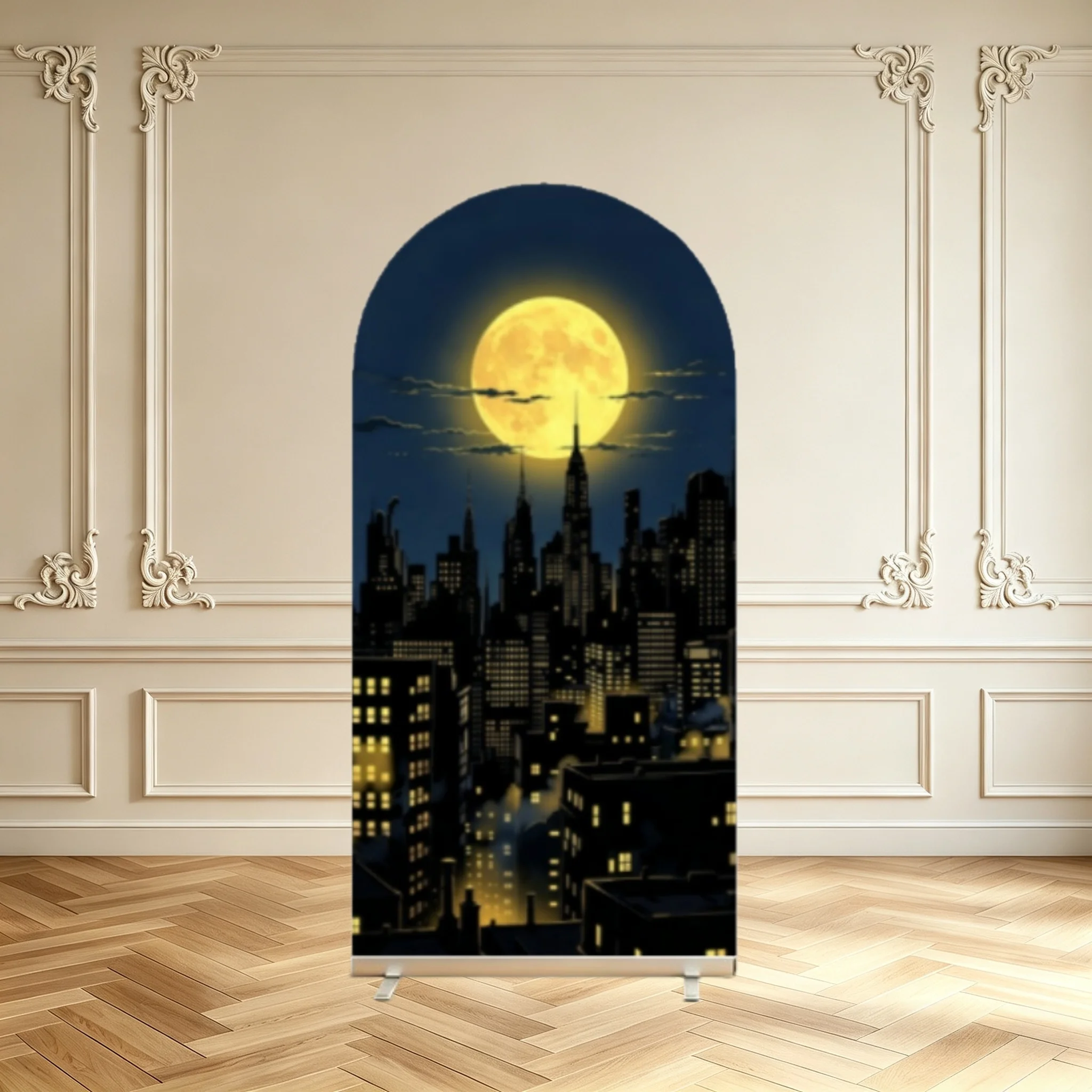 City Night Arch Backdrop Cover Moonlight Urban Skyscraper Sky Scene Solid Navy Blue Kids Birthday Party Decoration Arch Covers