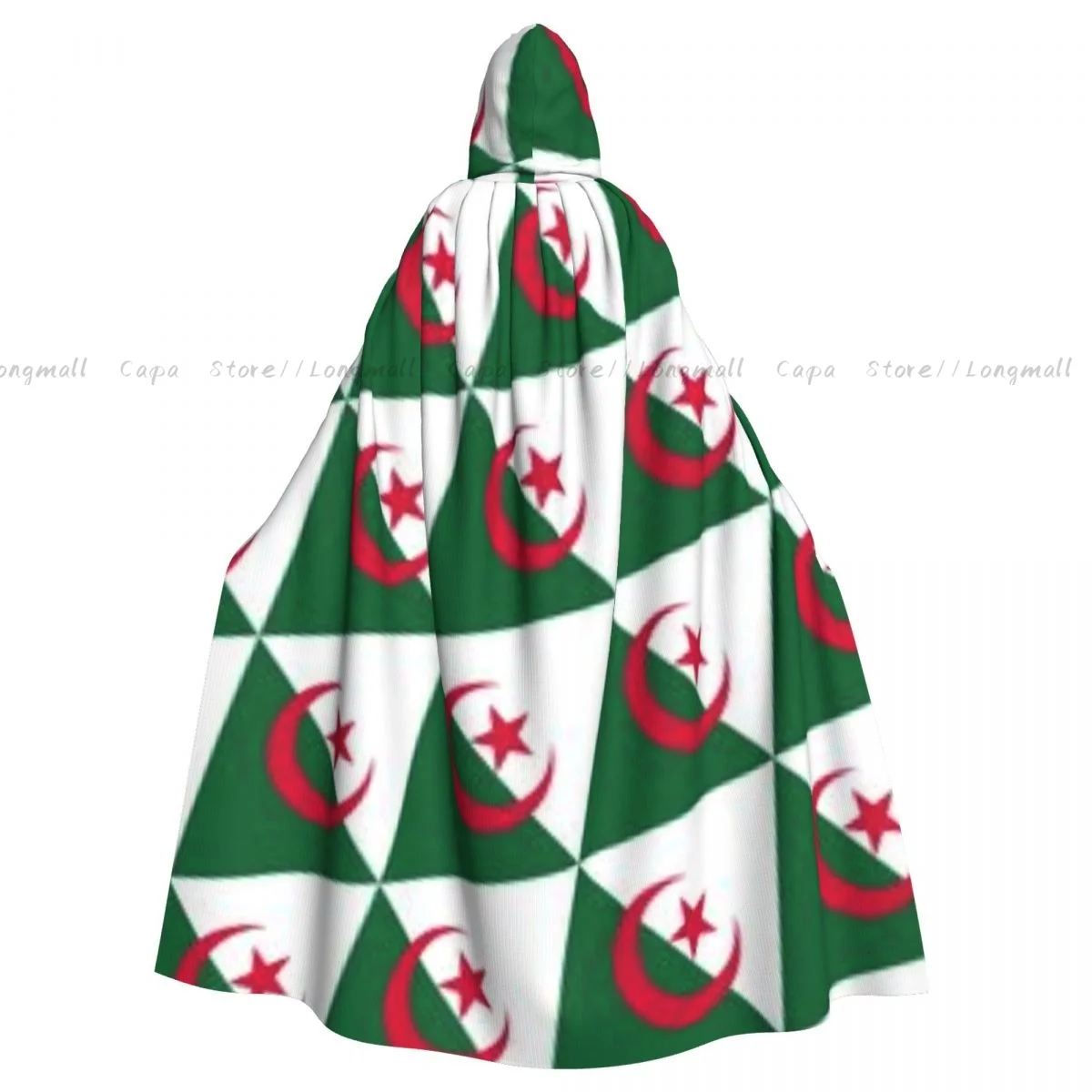 Adult Halloween Geometric Flag Of Algeria Cloak Cape Hooded Medieval Costume Full Length Dress Coat