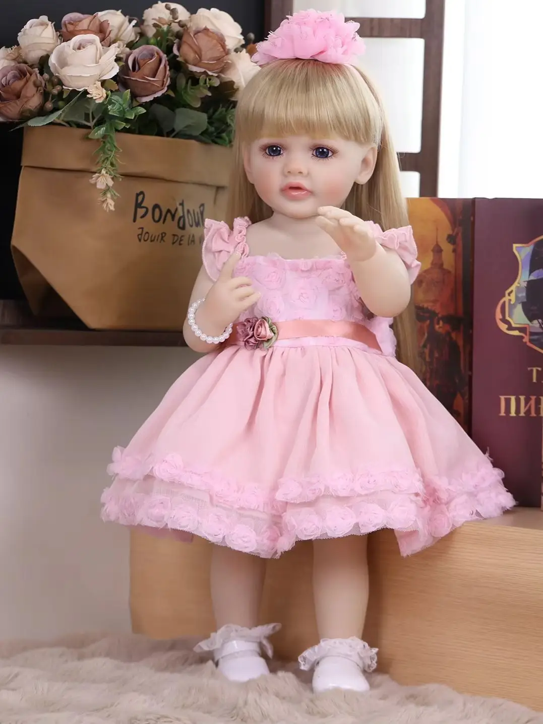 KEIUMI 22 Inch Reborn Baby Doll LouLou Awake Princess Girl 3D Skin Visible Veins Collectible Doll Toy Christmas Gift