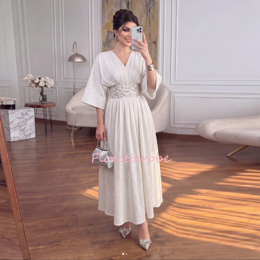 Exquisite Evening Dress Graceful V-Neck Long Sleeves Prom Dresses Sparkly Crystal Customized Party Gowns