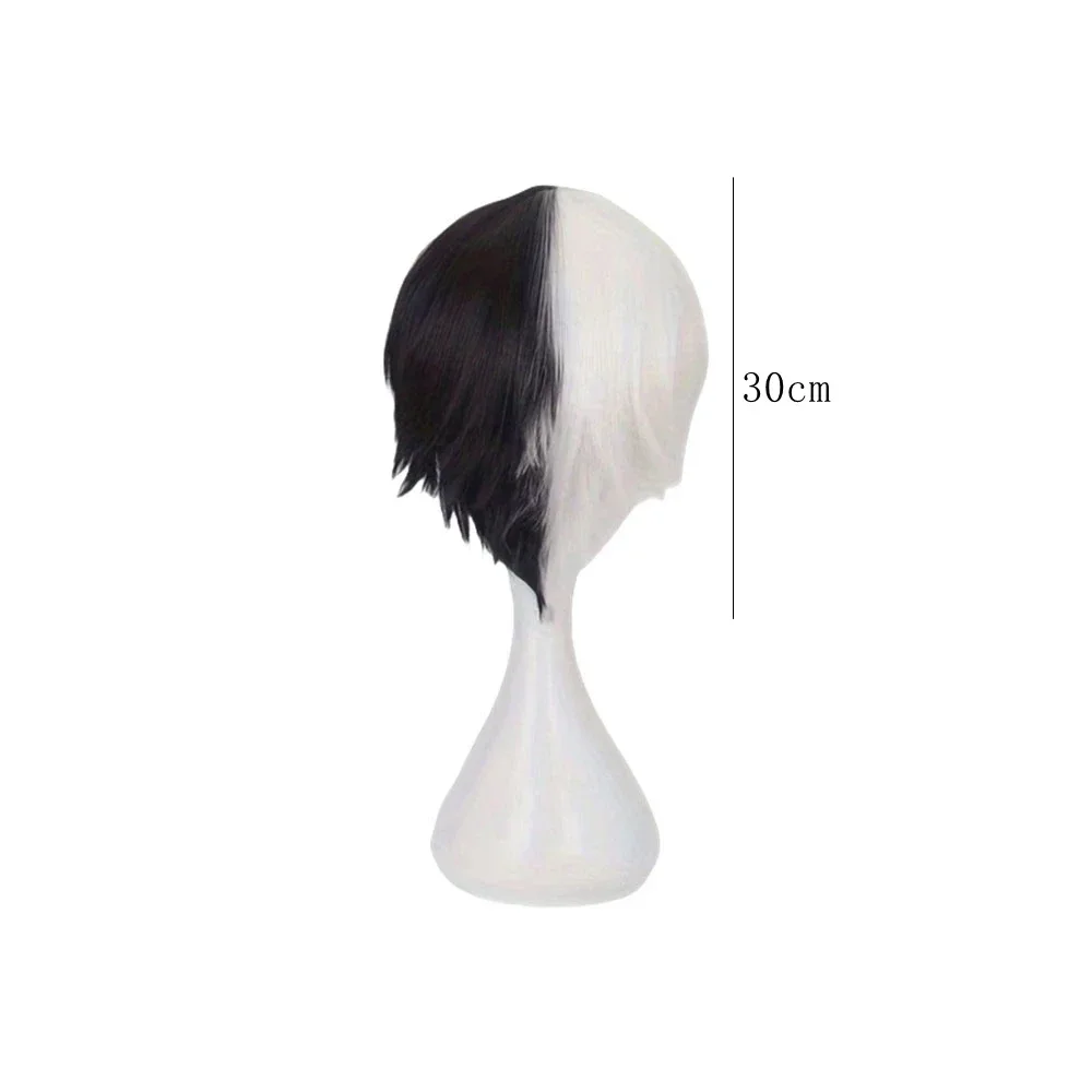 Anime Danganronpa Monokuma Wig Cosplay Costume Short White Black Synthetic Hair Halloween Party Heat Resistant Wigs