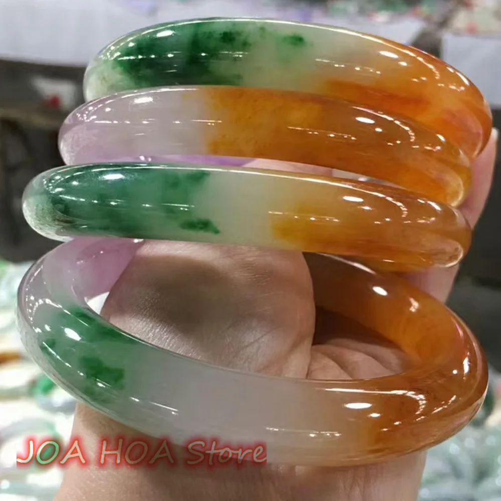 

Floating Green Grass Flower Rare Natural Jadeite Bracelet Ice Jade Emerald Men Women Handring New Jewelry Unique Tricolor Bangle