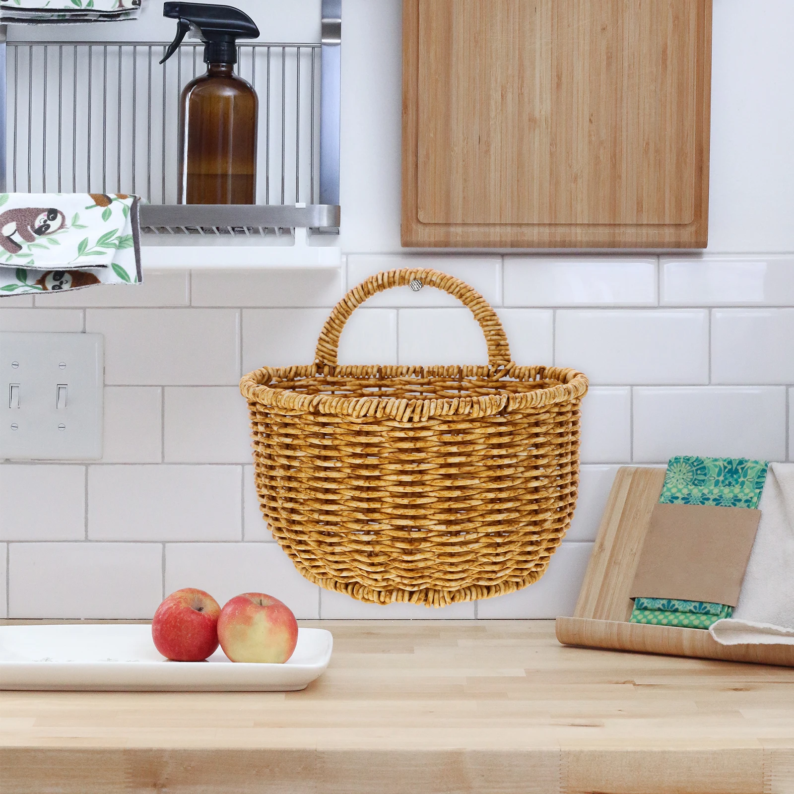 

Kitchen Storage Woven Hanging Basket Large Size Wall Mounted Home Decor Fruit Vegetable Basket Handmade Rattan Style Storage