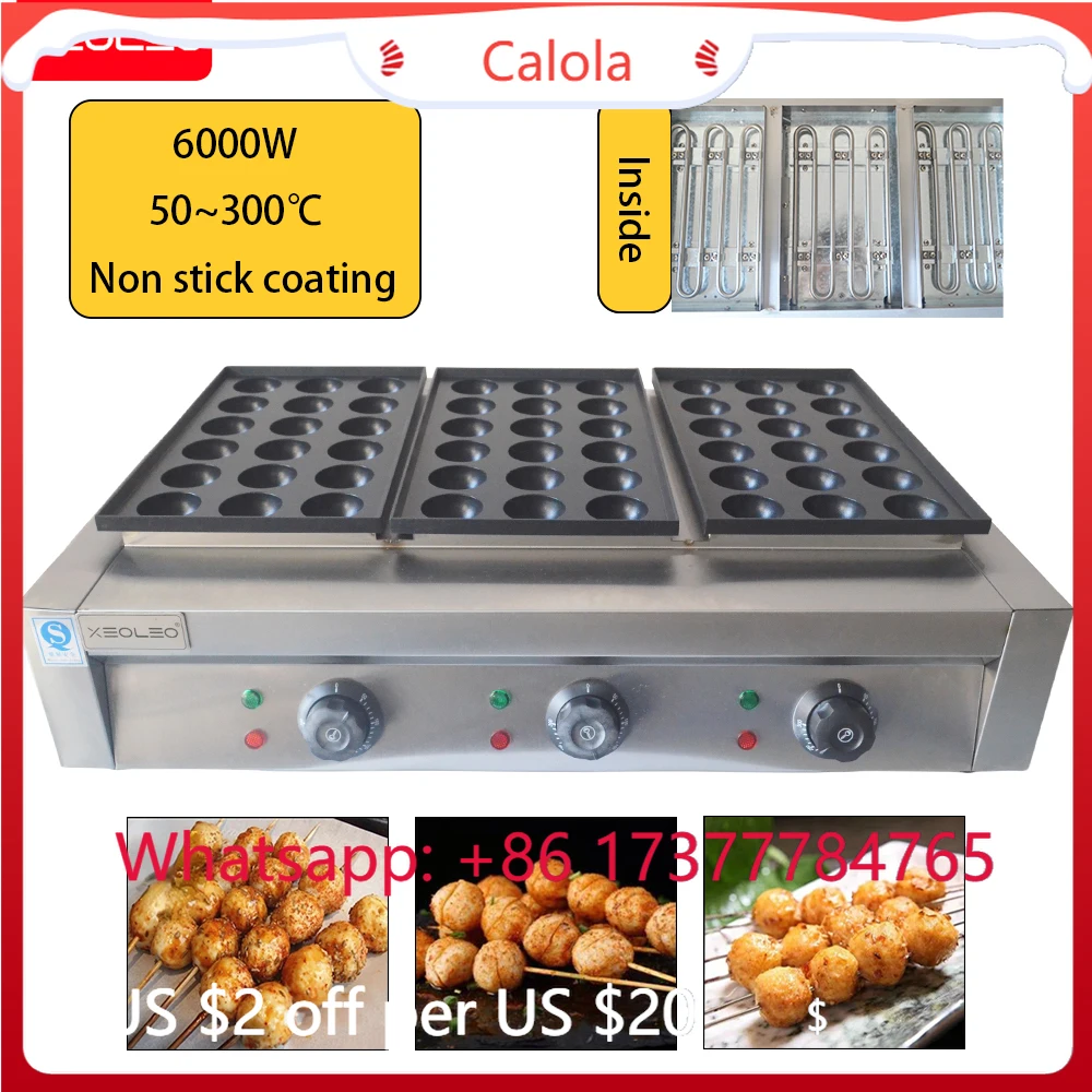 54 Holes Fish Ball Baking Machine, XEOLEO 6000W Commercial Takoyaki Octopus Maker Non-Stick Coating