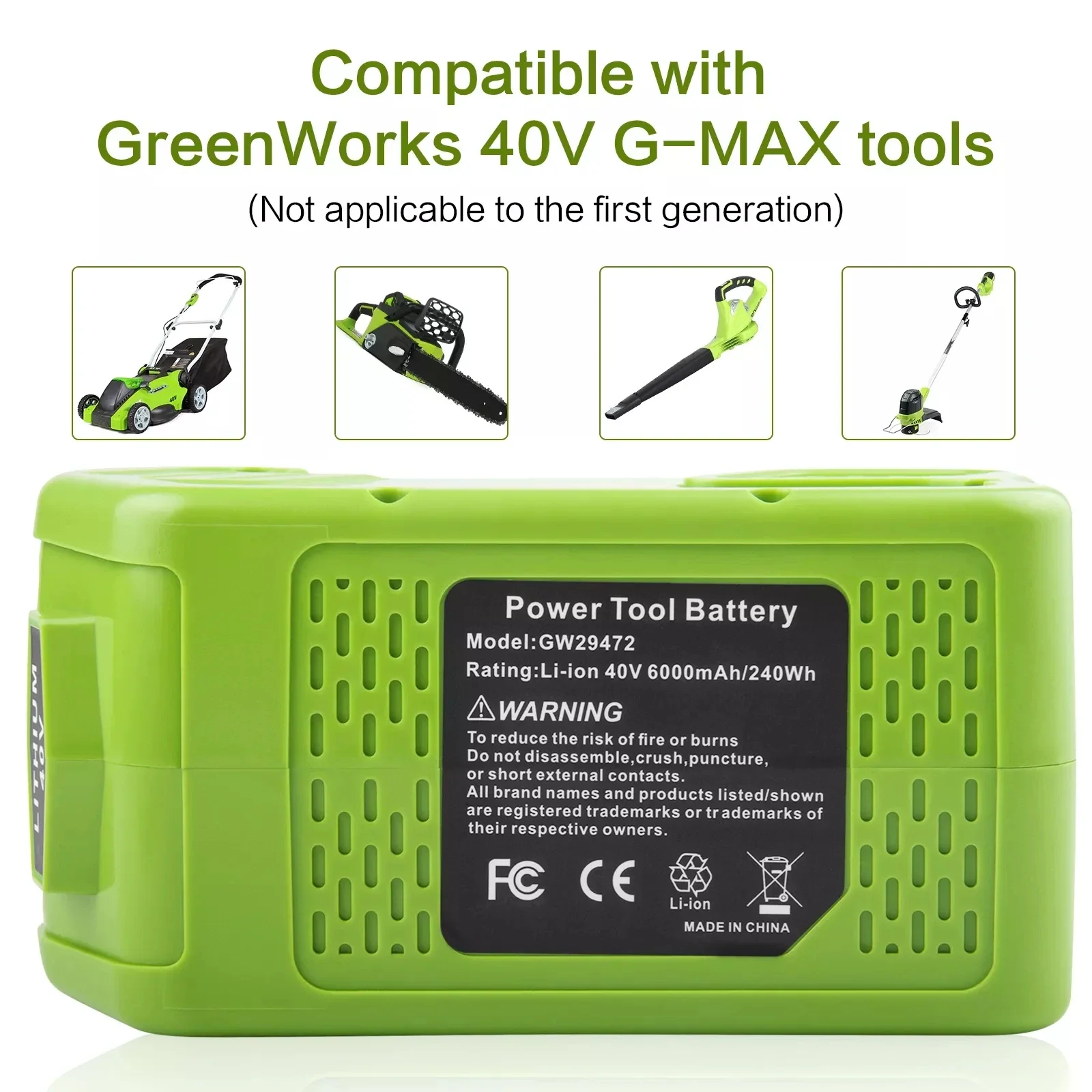 6.0Ah 40V 29472 Lithium Battery Replacement for GreenWorks G-MAX Li-ion 29462 2901319 Power Tools 24282 24252 21332