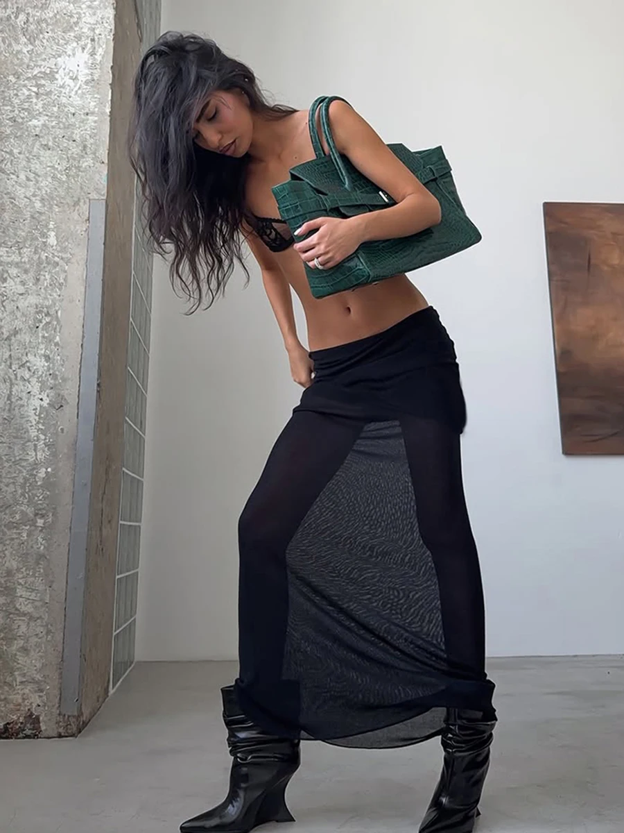 غريب دفع k Sle الحلو والتوابل لي لصق Bodycon تنورة المرأة Ele سليم صالح تنورة طويلة البوليستر مايكرو مطاطا