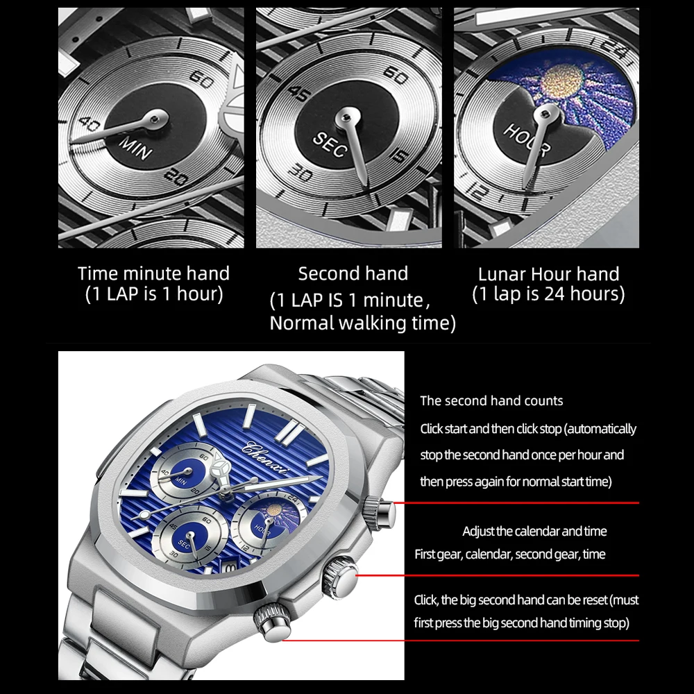 CHENXI Men Watch Luxury Men Watch Waterproof Luminous Stainless Steel Watches Sport Quartz Clock Mens Date Business Wristwatch