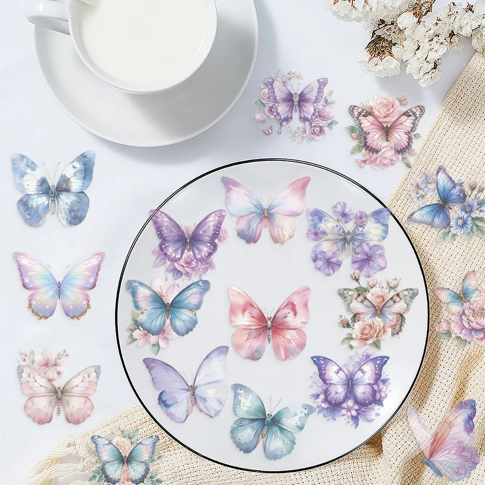 50Pcs Colorful Butterfly Sticker Pack Waterproof Transparent PET Booklet Butterfly Decor Guitar Laptop  Notebook Stickers Decal
