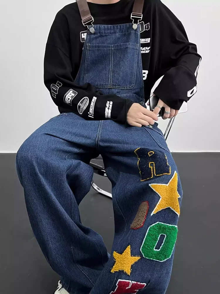 

Американские ретро-джинсовые комбинезоны свободного кроя, рабочая одежда для пар, длинные брюки, молодежный тренд, летние повседневные джинсы прямого кроя