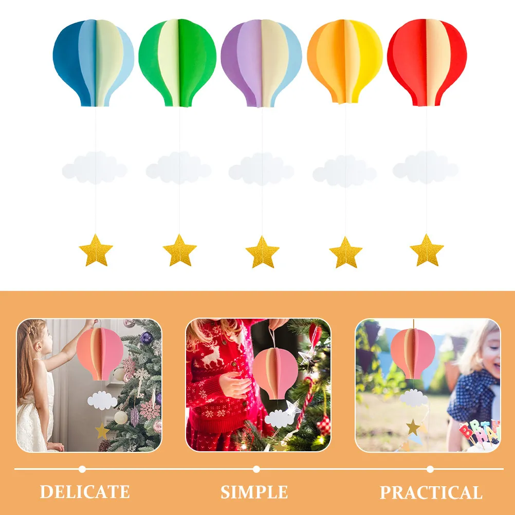 5Pcs 3D Hot Air Balloon Cloud Hanging Decorations for Birthday Wedding Baby Shower Party Ceiling Decor - view 4