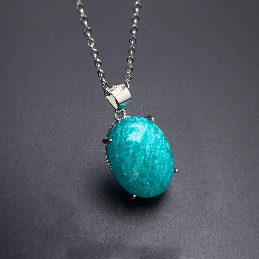 Trendy Natural Amazonite Pendant 925 Silver Gemstone Oval 12*16mm Good Color Necklace for Women Dainty Jewelry Gift