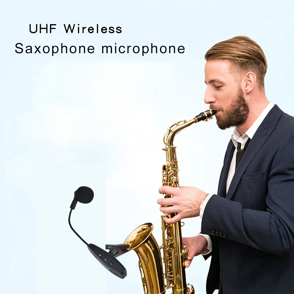 Saxophone Wireless Microphone Condenser Clip Mic UHF Gooseneck Voice Recording Live Show for Trumpet Horns Tuba Instrument