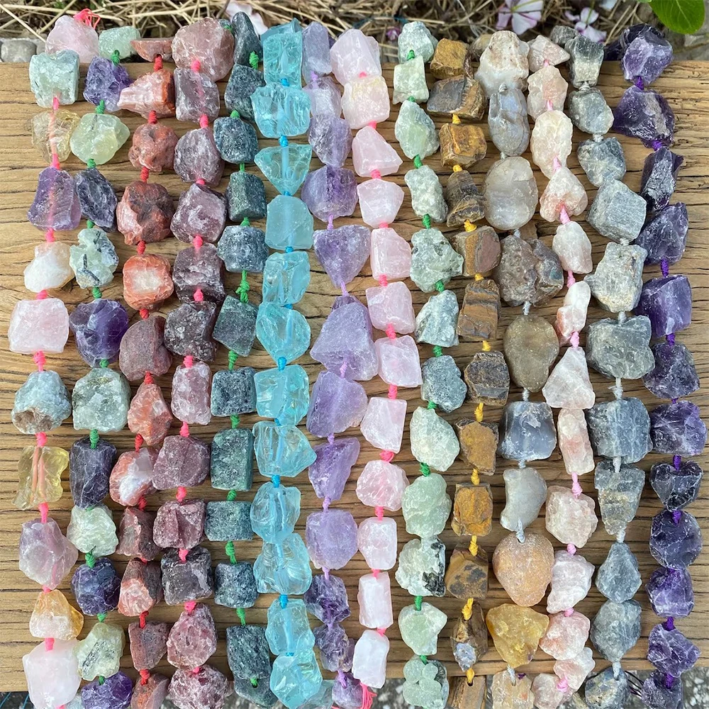 1 Strand Natural Raw Stones Beads Mineral Rough Chips Crystal Amazonite Amethyst Rose Quartz Gemstones for Jewelry Making Supply