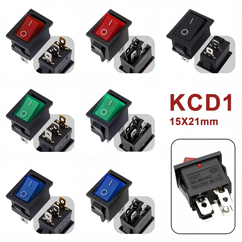 5PCS KCD1 2Pin 3Pin Boat Car Rocker Switch 6A/10A 250V/125V AC Red Green Blue Black Button KCD1 Switch