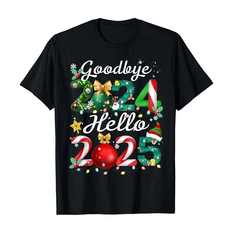 Happy New Year 2025 3D Printed T Shirt Casual Fashion Unique Pattern T-shirt Merry Christmas Festival Trendy Popular Tee Top