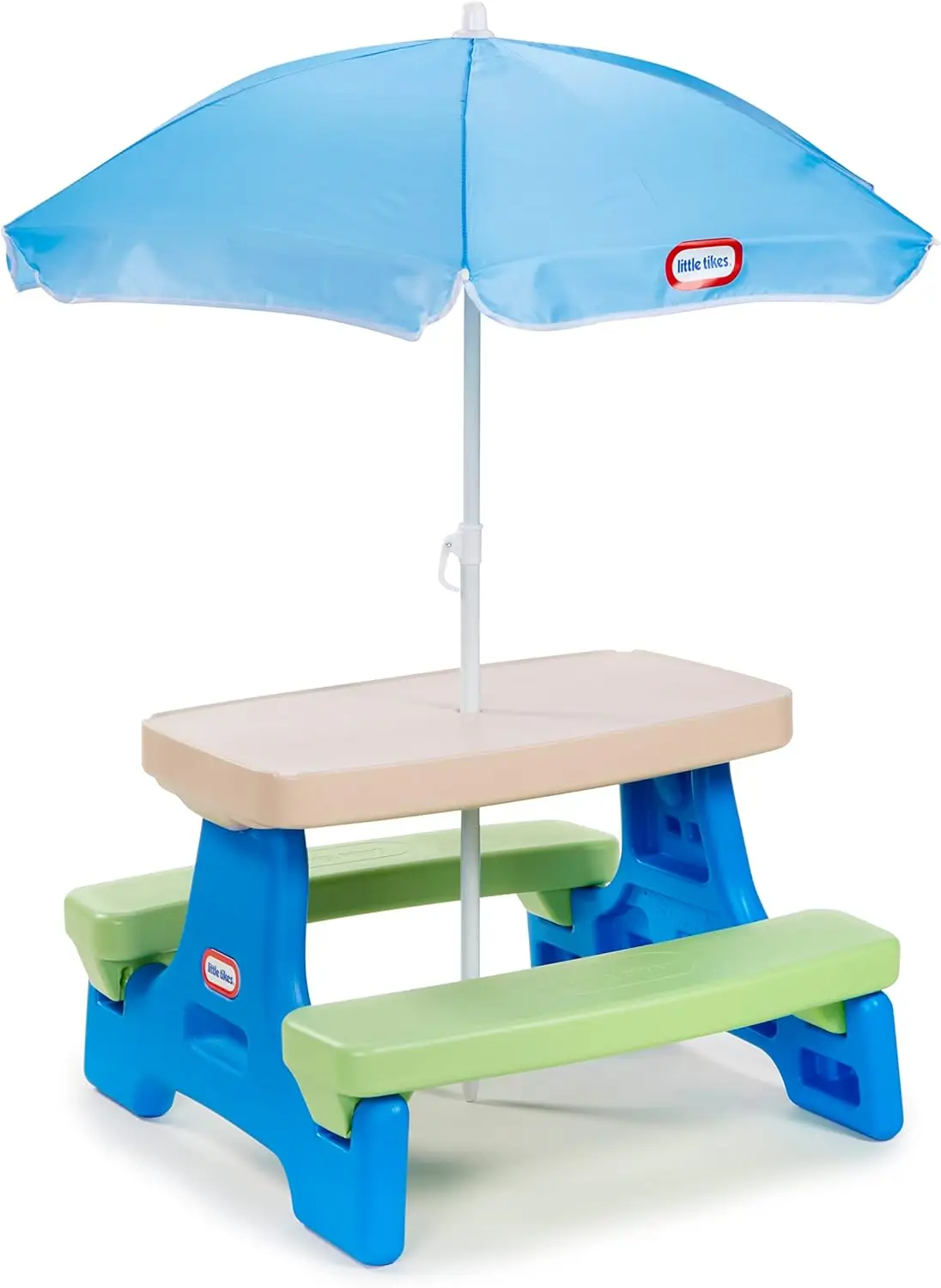 Столик для пикника Little Tikes Easy Store с зонтиком, разные цвета, 42,00 дюйма Д x 38,00 дюйма Ш x 19,75 дюйма в