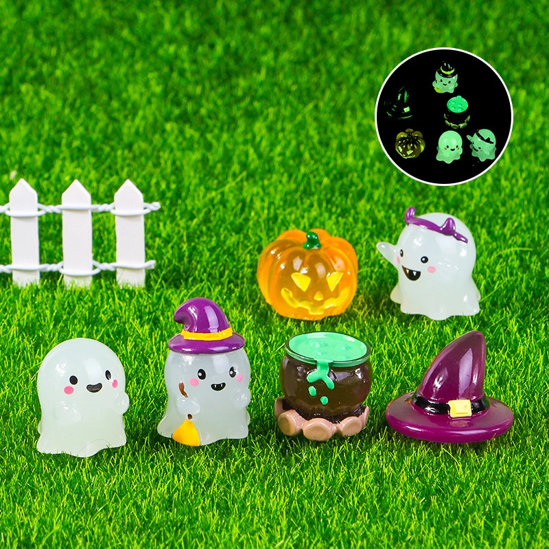 Funny Luminous Mini Resin Ghost Pumpkin Figurine Halloween Decorations Fairy Garden Micro Landscape Ornaments Kids Party Gifts