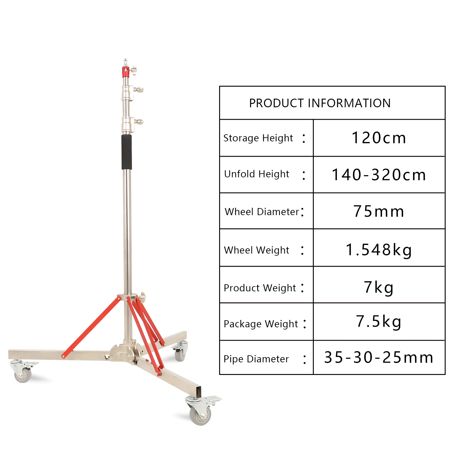 

119-320cm Heavy Duty Stainless Steel Photography C-stand Base With Wheels Adjustable Suitable For Mobile Shooting In Photography