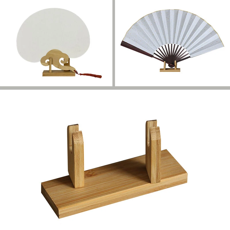 1Pc Ancient Style Fan Bamboo Display Stand Chinese Durable Base Bamboo Folding Hand Fan Display Stand Home Retro Decoration